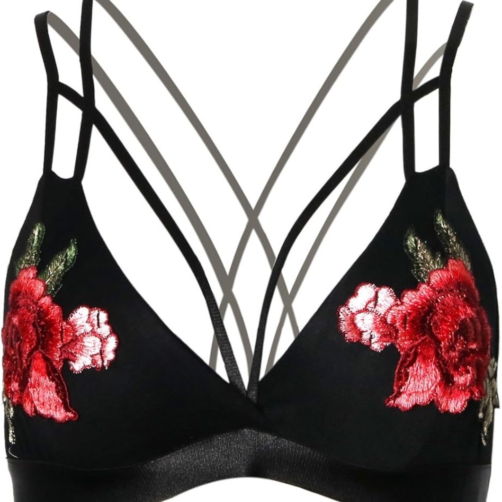 NWOT • Floral Embroidered Black Bralette - Picture 4 of 8